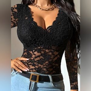 Sexy Black Lace Long Sleeve Top